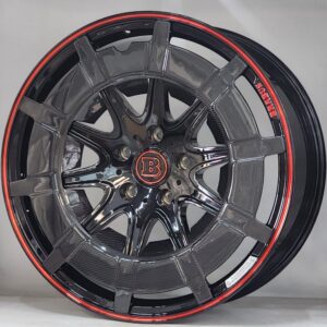 9111 23" × 10J · 5x130 · ET45 · Black Red Lip+Carbon Cover